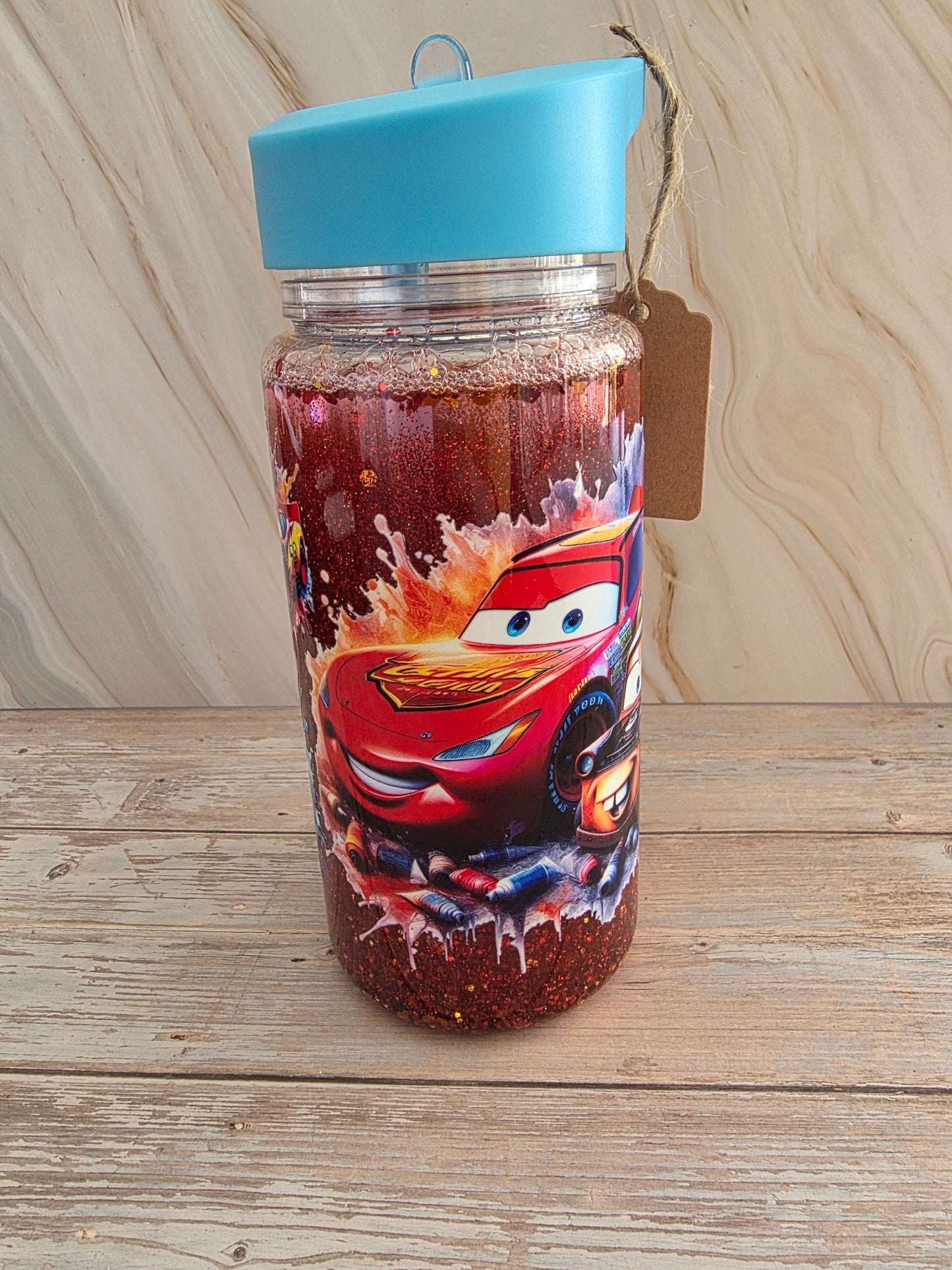 Gourde enfant personnalisée avec paille intégrée et paillettes